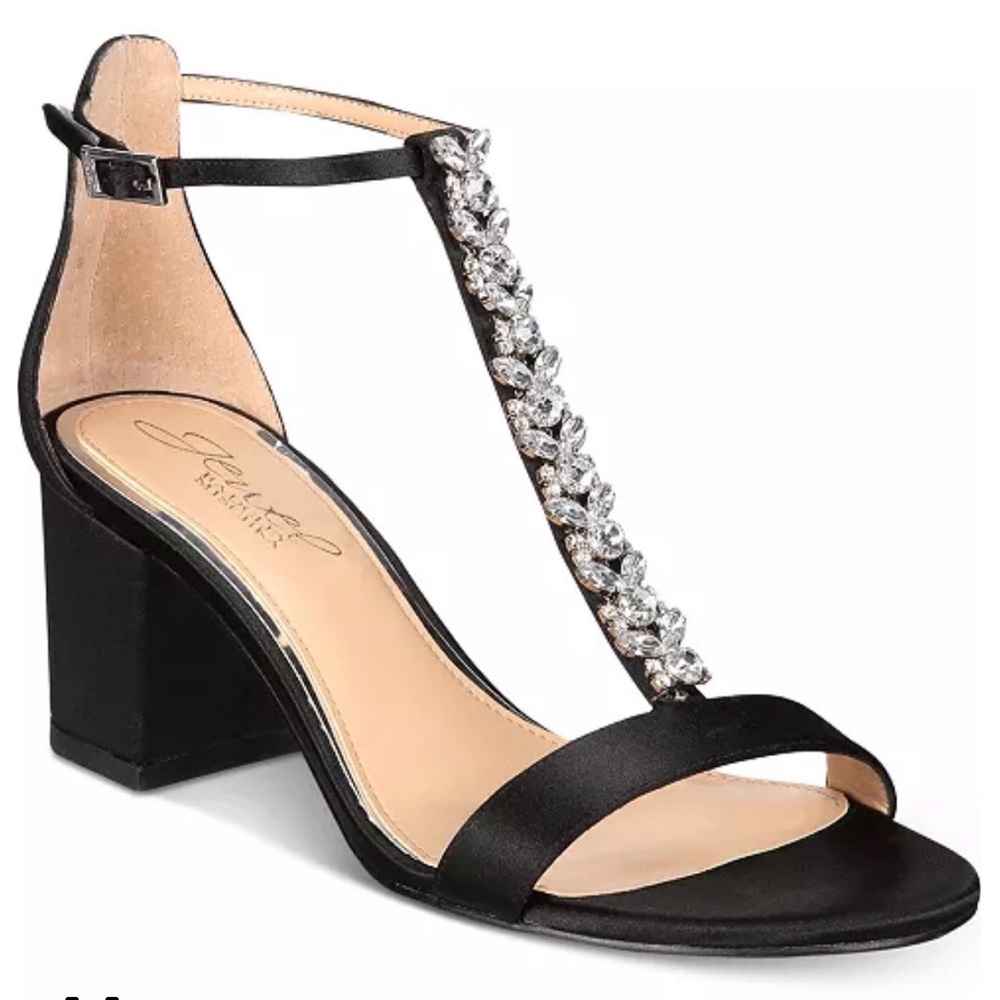 Badgley Mischka Black Heels with Silver Crystal Embellishments size 6